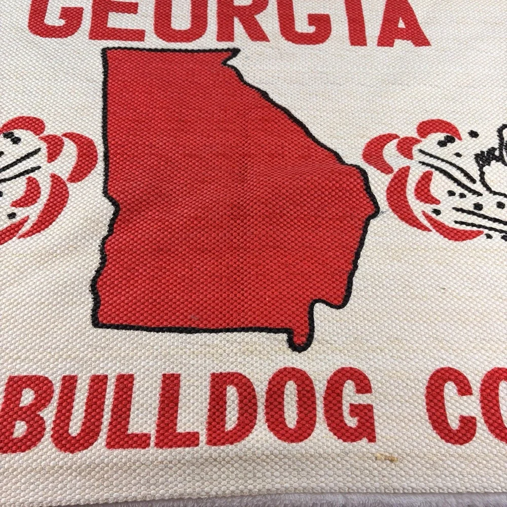 Vtg 70s Georgia Bulldogs Woven Rug Wall Banner 